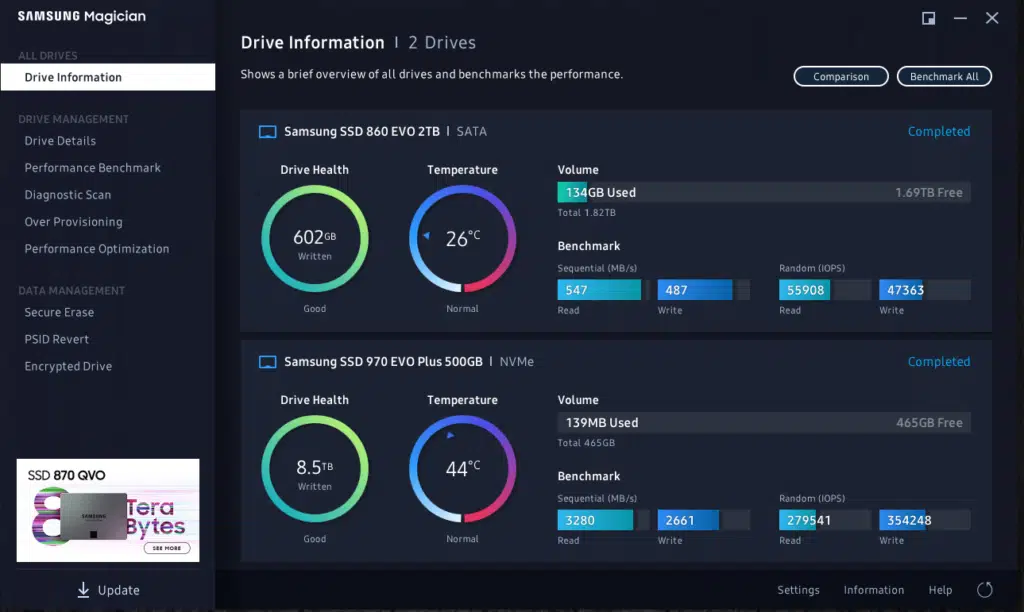 Samsung Magician Drive Information