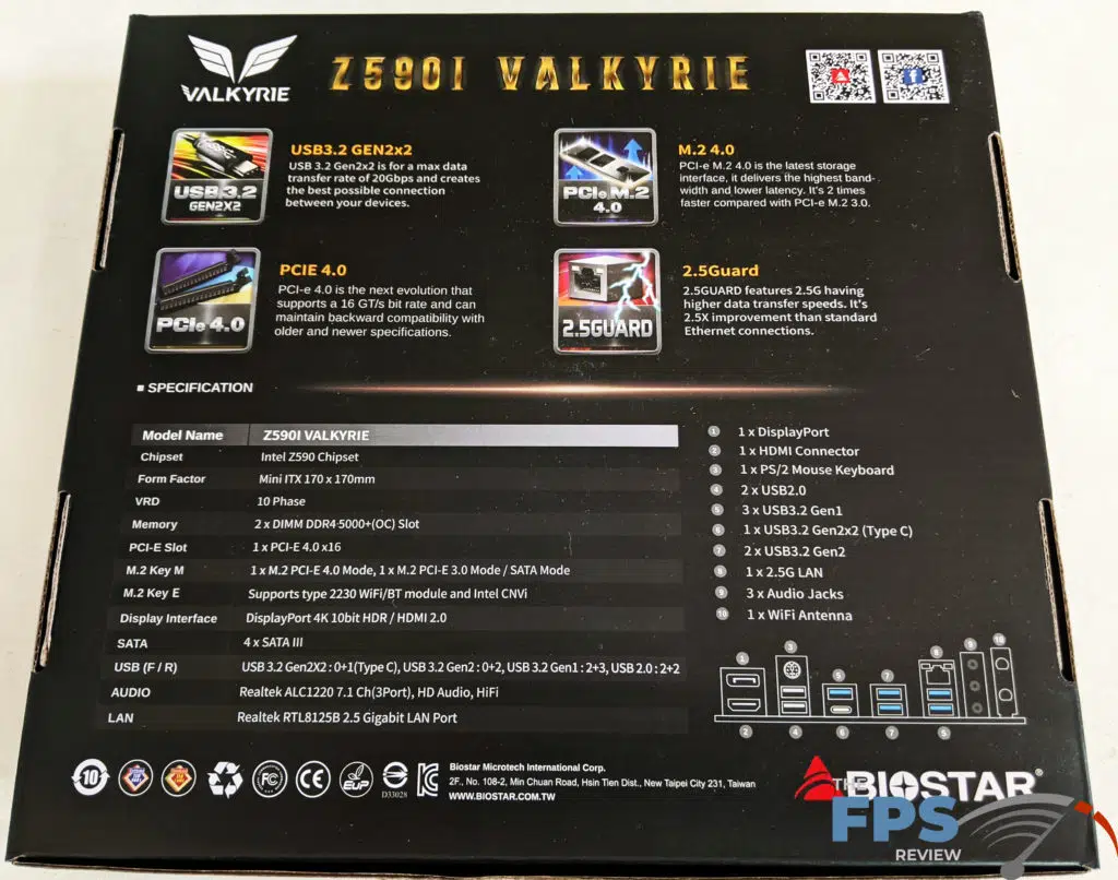 BIOSTAR Z590I VALKYRIE Motherboard Box Back