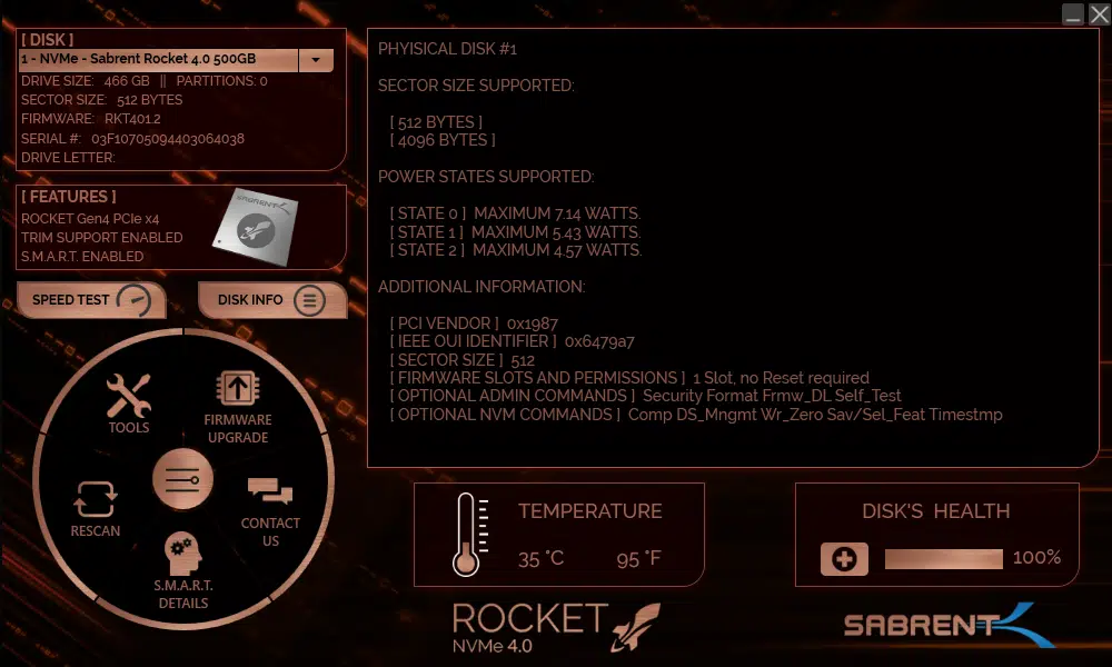 Sabrent Rocket Control Panel
