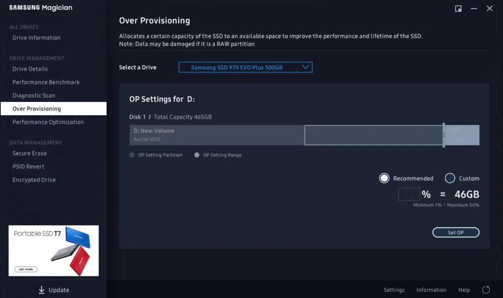 Samsung Magician Overprovisioning