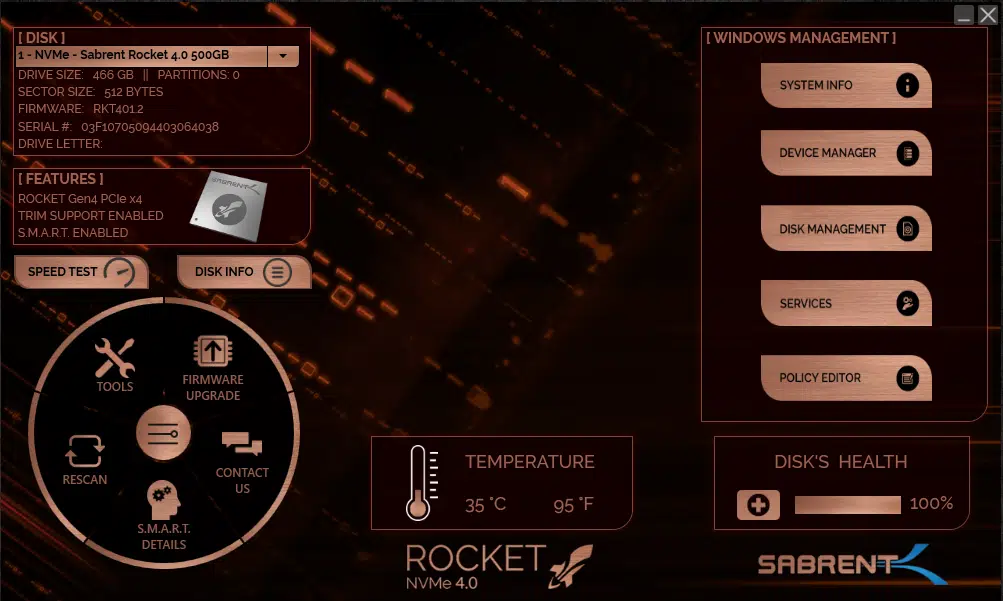 Sabrent Rocket Control Panel