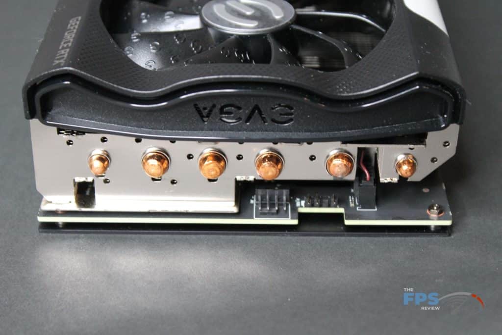 EVGA RTX 3070 FTW ULTRA GAMING rear heatpipe and connector view