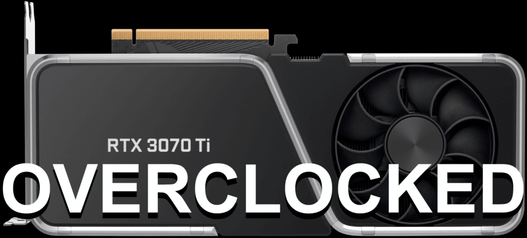 NVIDIA GeForce RTX 3070 Ti Founders Edition Top View with label and Overclocked text