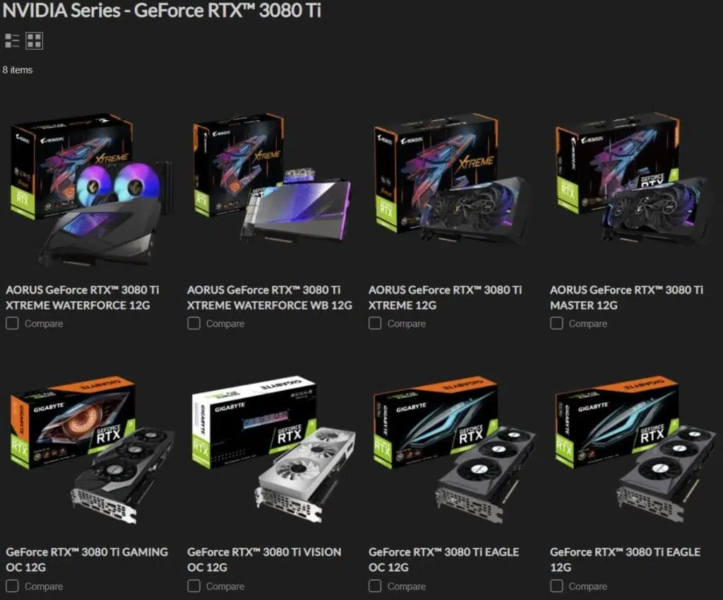 GIGABYTE GeForce RTX 3080 Ti Product Stack