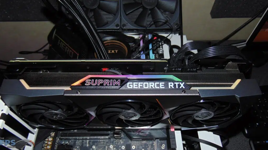 MSI GeForce RTX 3070 Ti SUPRIM X 8G Top of Video Card Installed in Computer