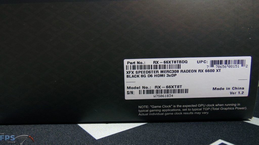 XFX SPEEDSTER MERC 308 Radeon RX 6600 XT Black Box SKU Label