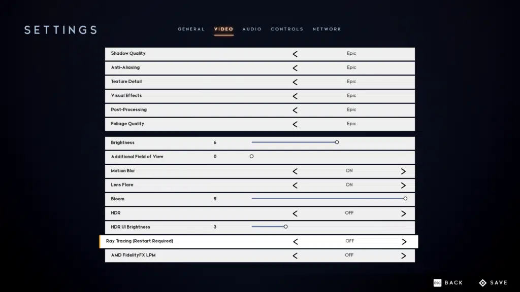 Godfall Graphics Settings Screenshot