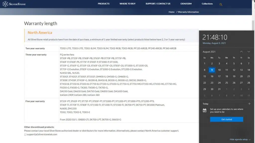SilverStone NJ700 700W Fanless Power Supply Warranty Length Website Screenshot