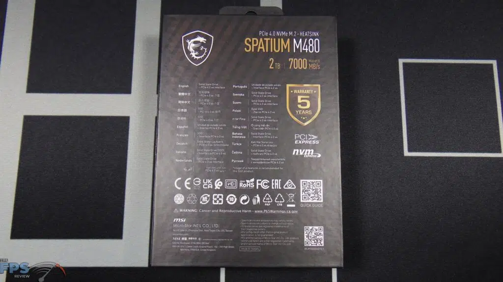 MSI SPATIUM M480 2TB HS PCIe 4.0 Gen4 NVMe SSD Box Back