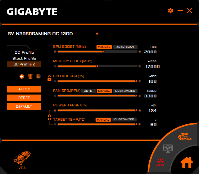 GIGABYTE GeForce RTX 3060 GAMING OC 12G GIGABYTE AORUS Engine Overclock
