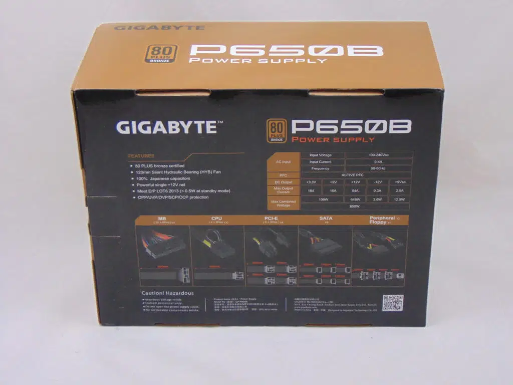 GIGABYTE P650B 650W Power Supply Box Back