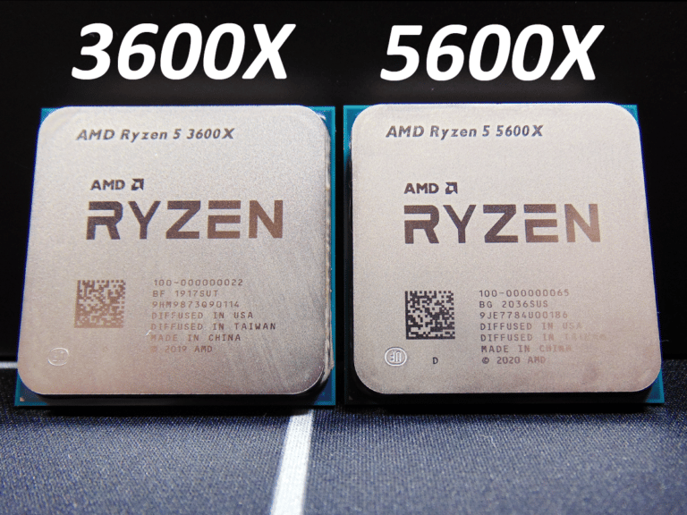 AMD Ryzen 5 3600X CPU and AMD Ryzen 5 5600X CPU side by side