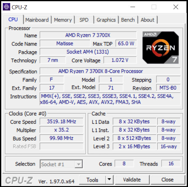 AMD Ryzen 7 3700X CPUz