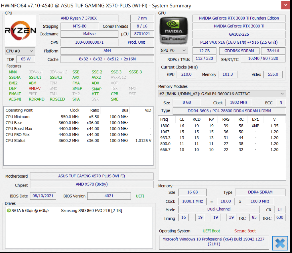AMD Ryzen 7 3700X HWiNFO64