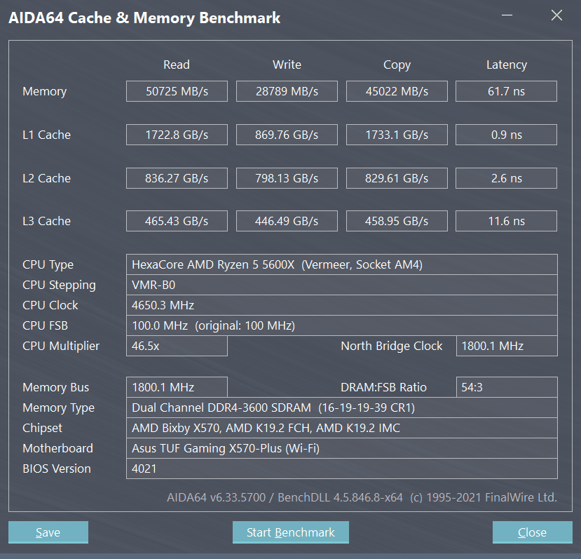 AMD Ryzen 5 5600X AIDA64 Cache & Memory Benchmark
