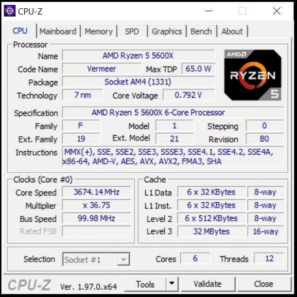 AMD Ryzen 5 5600X CPUz