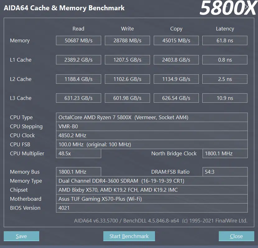 AMD Ryzen 7 5800X Cache and Memory Benchmark