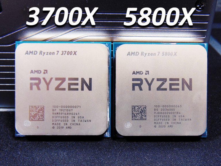 AMD Ryzen 7 3700X CPU side by side with AMD Ryzen 7 5800X CPU