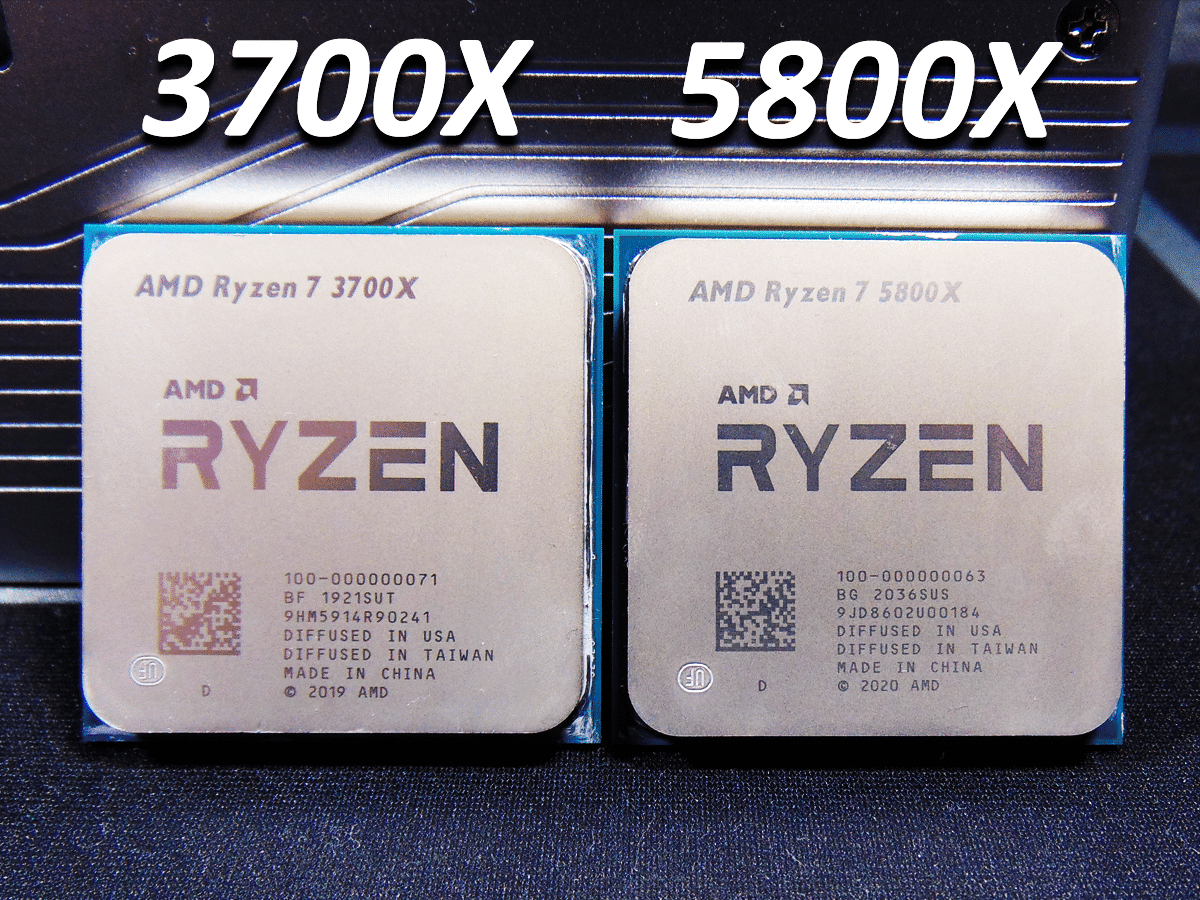 AMD Ryzen 7 3700X CPU side by side with AMD Ryzen 7 5800X CPU