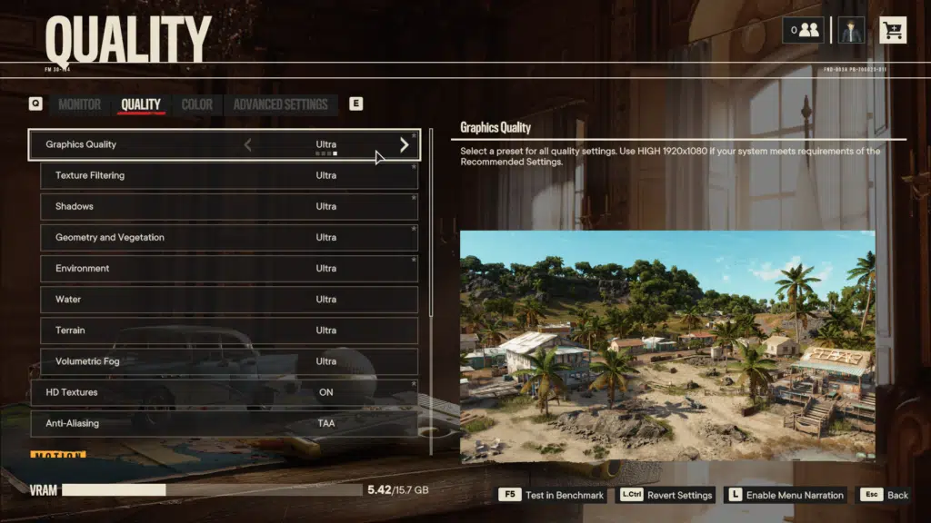 Far Cry 6 Quality Graphics Menu