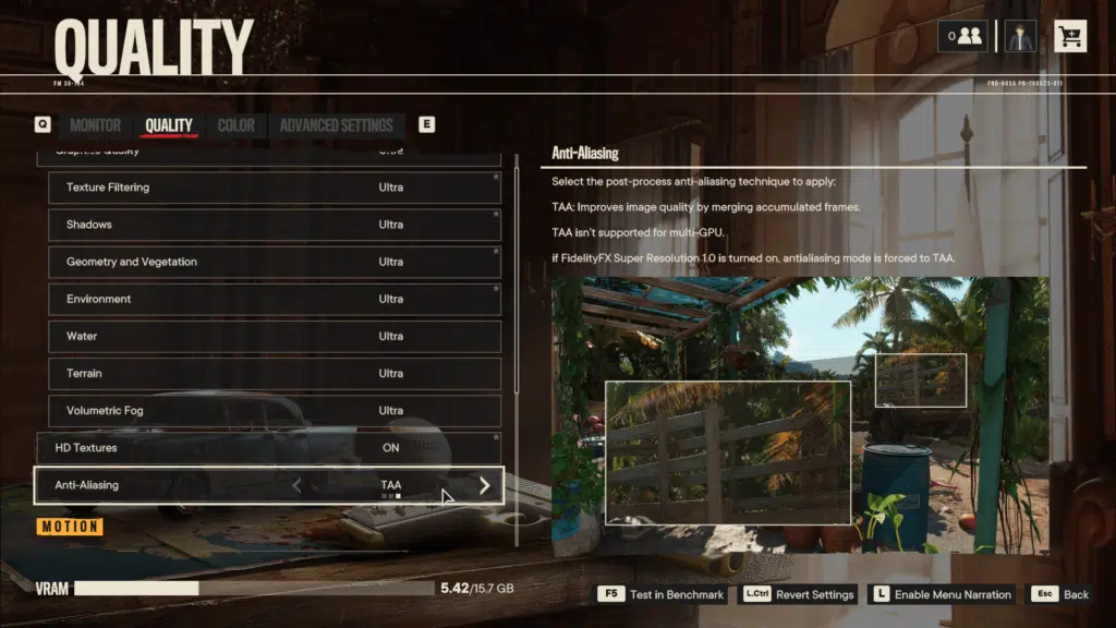 Far Cry 6 Anti-Aliasing Graphics Menu