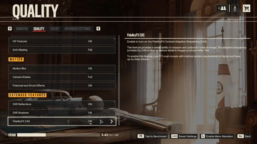 Far Cry 6 AMD FidelityFX CAS Graphics Menu