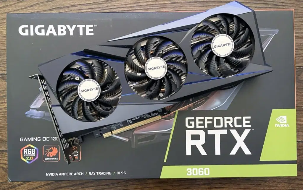 GIGABYTE GeForce RTX 3060 GAMING OC 12G Video Card and Box