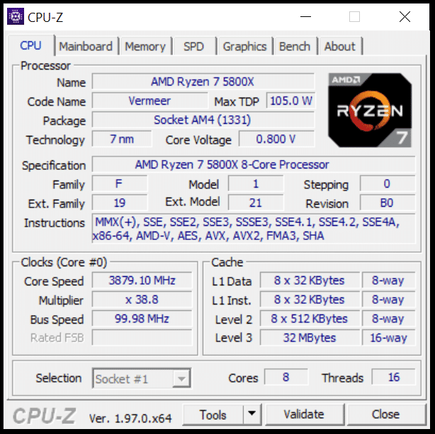 AMD Ryzen 7 5800X CPUz