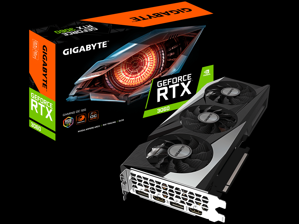 GIGABYTE GeForce RTX 3060 GAMING OC 12G Video Card and Box