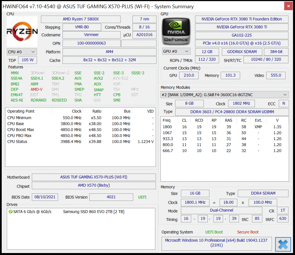 AMD Ryzen 7 5800X HWiNFO64