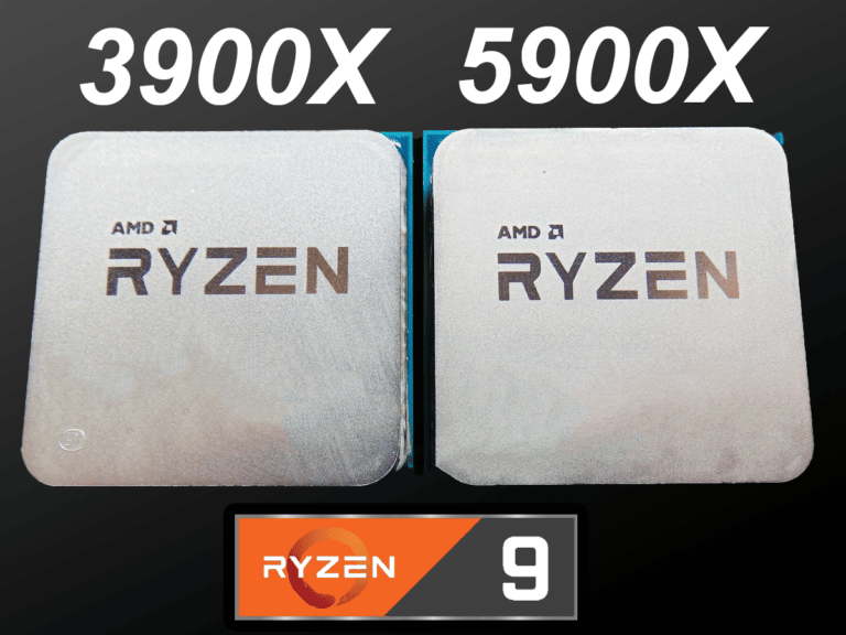 AMD Ryzen 9 3900X CPU side by side Ryzen 9 5900X CPU