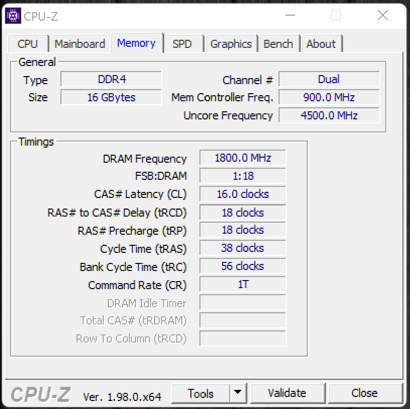 Intel Core i5-12600K CPUz Memory Tab