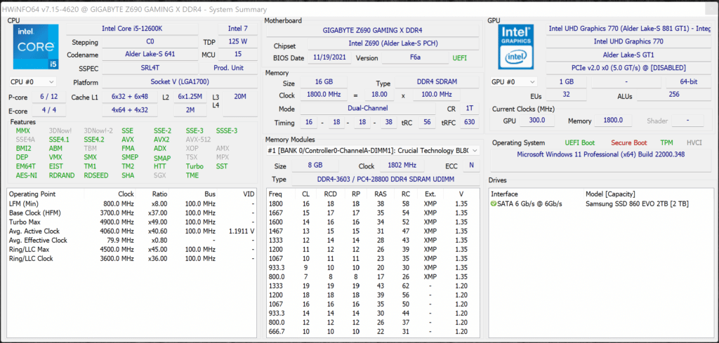 Intel Core i5-12600K HWiNFO64