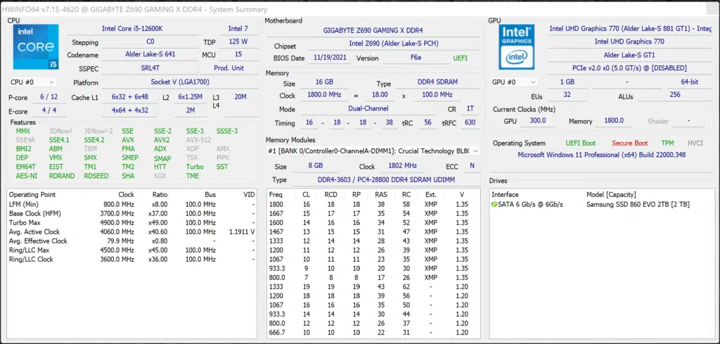 Intel Core i5-12600K HWiNFO64