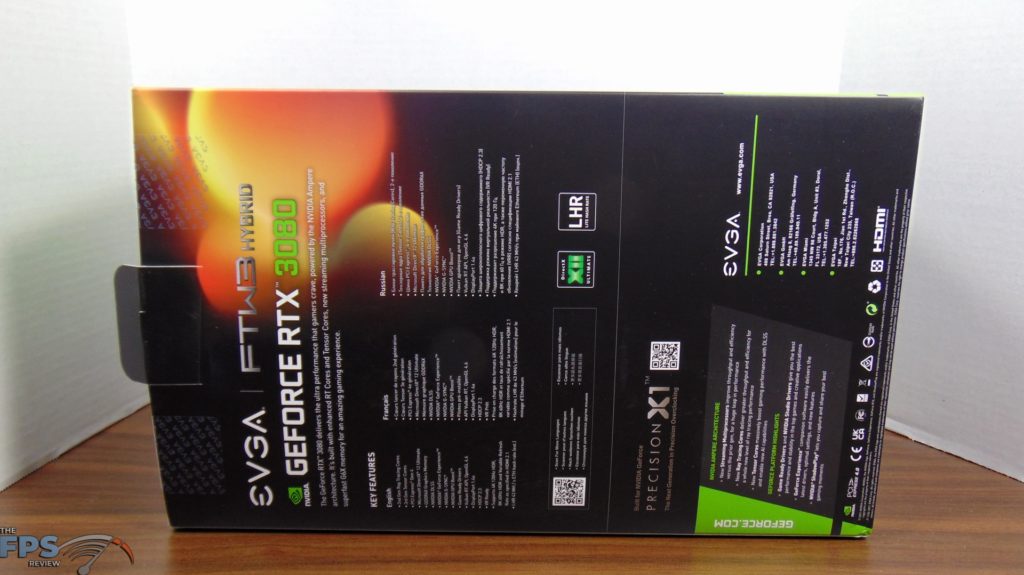 EVGA GeForce RTX 3080 FTW3 ULTRA HYBRID GAMING Video Card Box Back