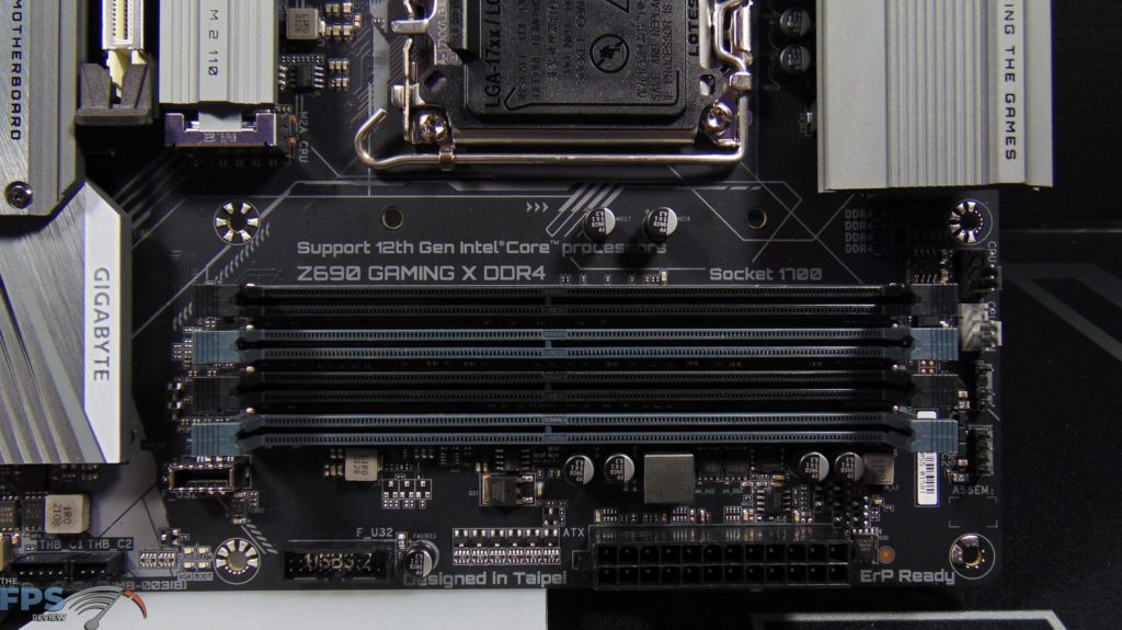 GIGABYTE Z690 GAMING X DDR4 Motherboard closeup of DDR4 RAM slots