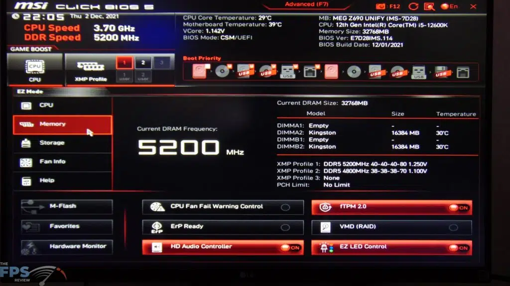 MSI MEG Z690 UNIFY BIOS with DDR5
