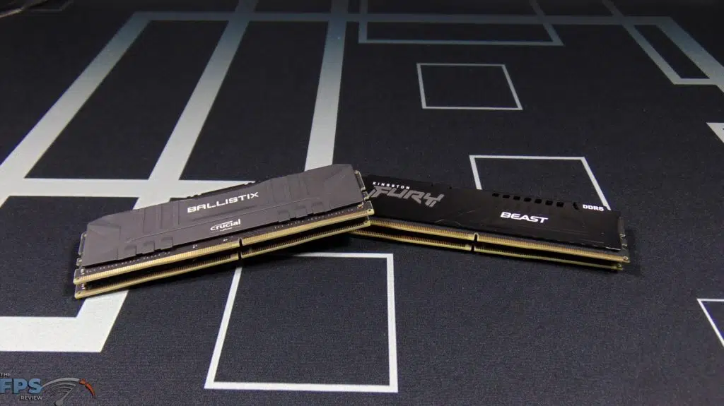 Crucial Ballistix DDR4 next to Kingston Fury Beast DDR5