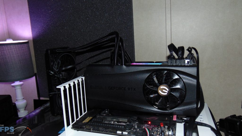 EVGA GeForce RTX 3080 FTW3 ULTRA HYBRID GAMING Video Card Installed in System Card and Radiator