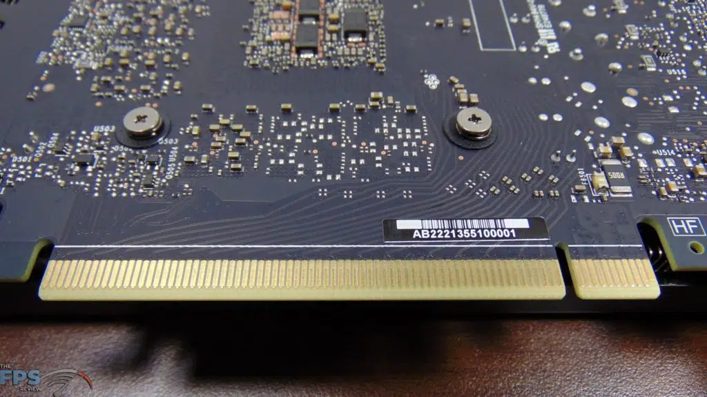EVGA GeForce RTX 3050 XC BLACK GAMING video card closeup of pci express connector back