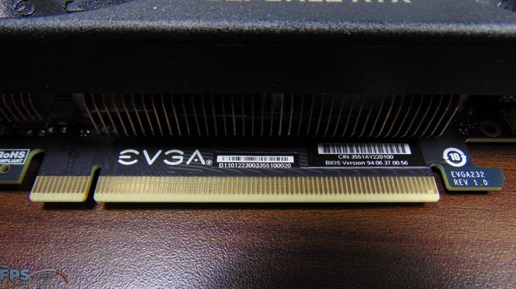 EVGA GeForce RTX 3050 XC BLACK GAMING video card closeup of pci express connector front