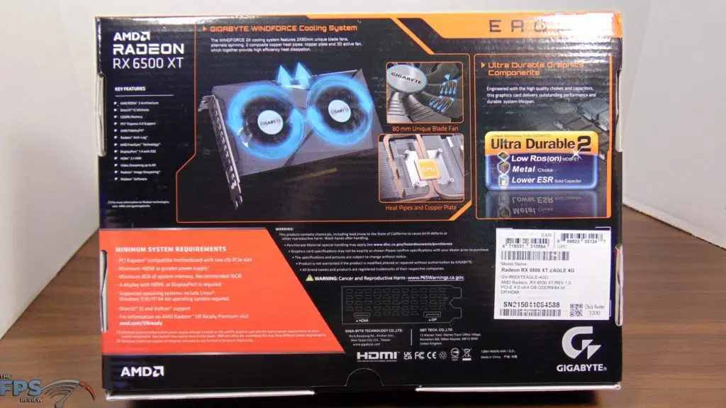 GIGABYTE Radeon RX 6500 XT EAGLE 4G video card box back view