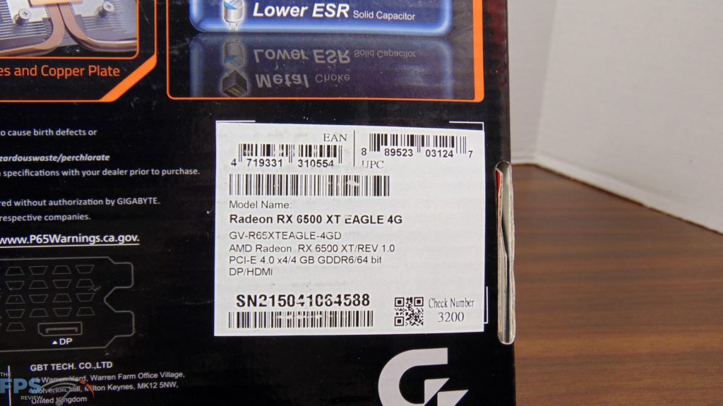 GIGABYTE Radeon RX 6500 XT EAGLE 4G video card box label