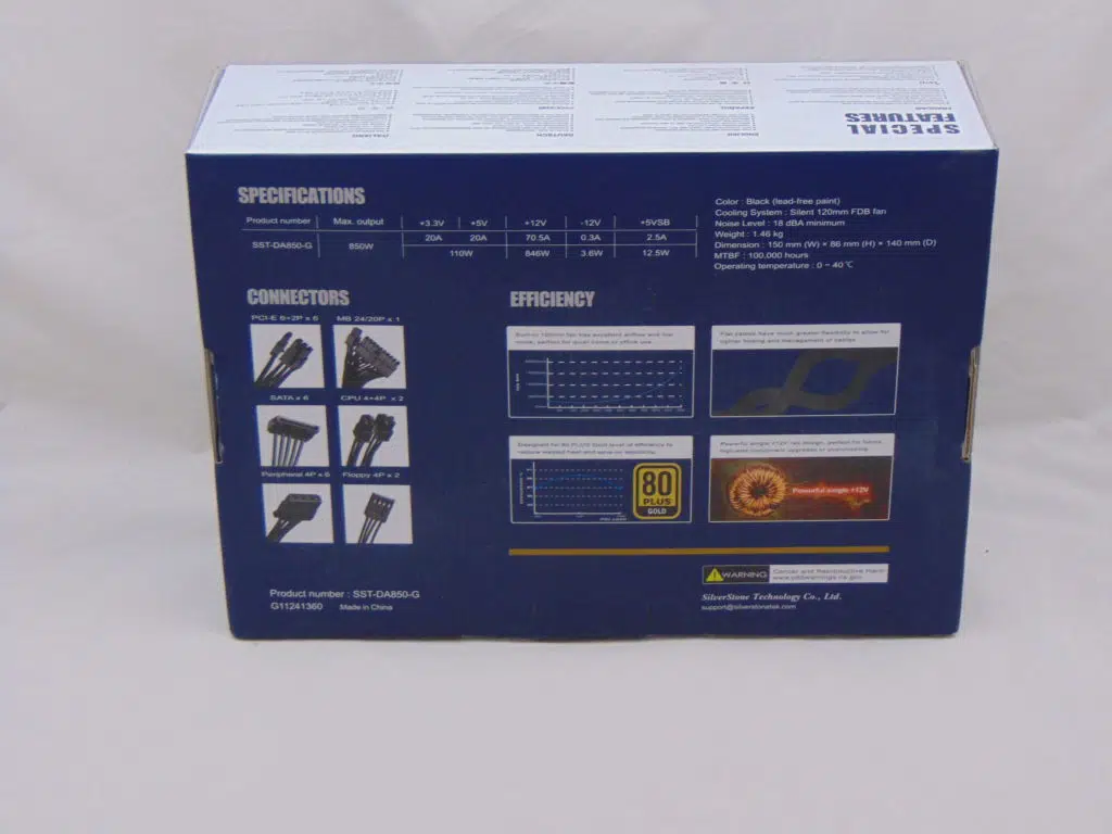 SilverStone DA850 Gold box rear