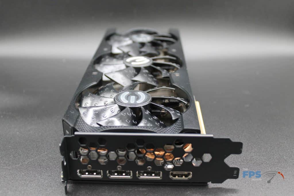 EVGA GeForce RTX 3070 Ti XC3 ULTRA GAMING laying down fan view