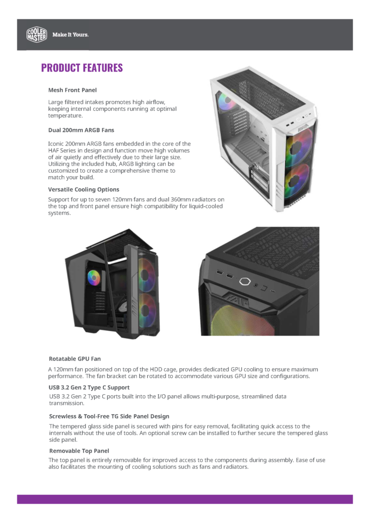 Cooler Master HAF 500 Case Product Sheet