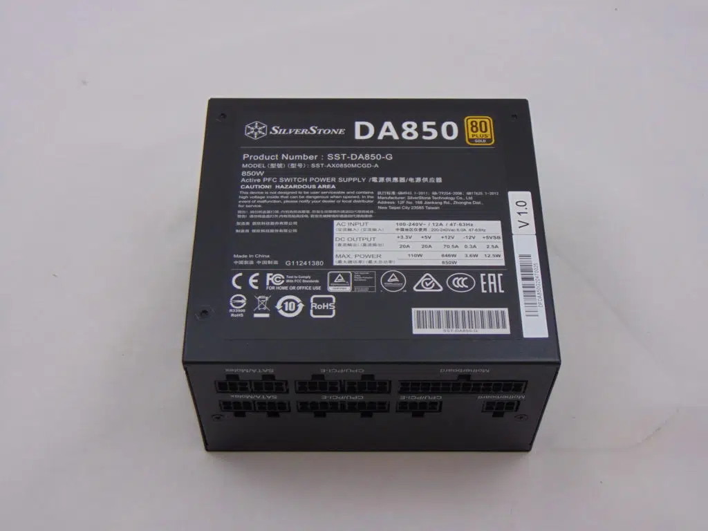 SilverStone DA850 Gold power label
