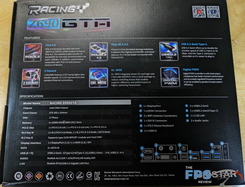 BIOSTAR Racing Z690 GTA Motherboard Box Back