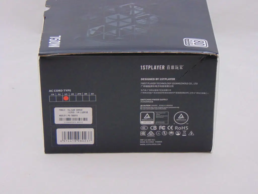 Side 2 of 1STPLAYER SFX 750W Platinum packaging