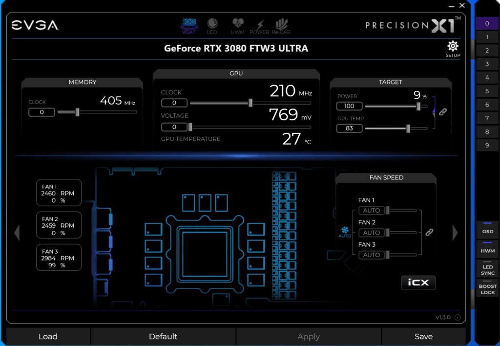 EVGA GeForce RTX 3080 12GB FTW3 ULTRA GAMING EVGA Precision X1 Default